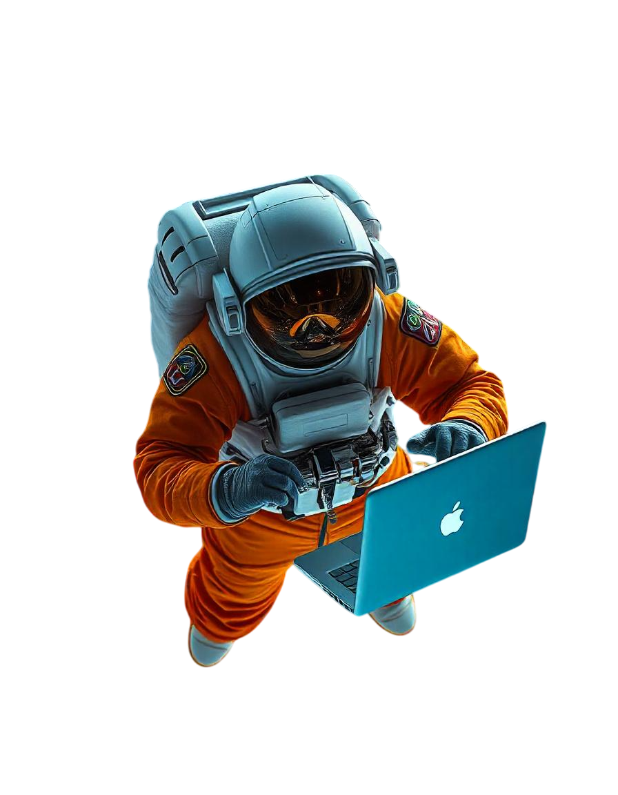 Astronauta operando notebook em estação espacial